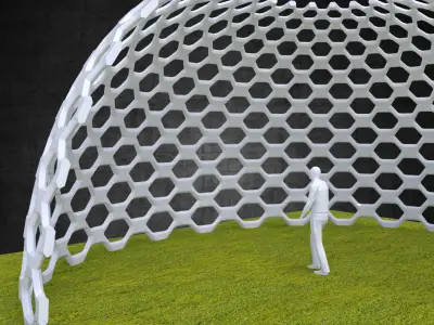 Dome structure hexagonal panels geodesic style architecture Low-poly 3D model