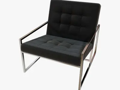 Modern Luxury Chair - Silver Metal  and Black Leather 3D model
