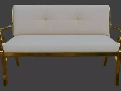 Luxury Gold Metal Frame Tufted Bench 3D Model 3D model