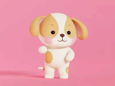 Dog Character Cartoon Chibi Kawaii Rigged Animated Low-poly 3D model