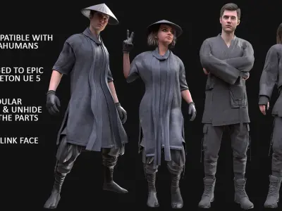 Mens and Womens Martial Suits 3D Model Collection