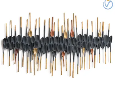 Decorative wooden set with black painted oldest spoons 3D model