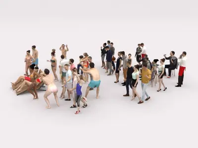 40x  Crowds Scanned Beach Summer Casual Cafe People  Low-poly 3D model