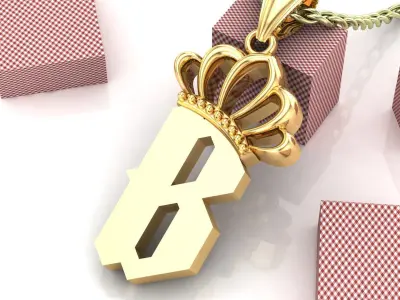 B Pendant Jewelry version 7 Low-poly 3D model