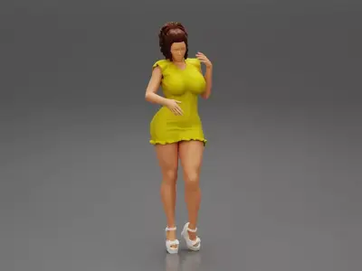 Beautiful Fashion model wearing dress 3D print model