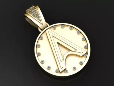 gold initial pendant   3d printable model  3D print model