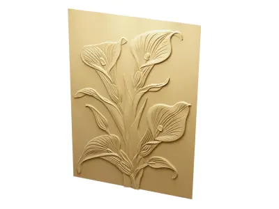 modern Calla lily panel wall decor set relief mural CNC 153 3D model