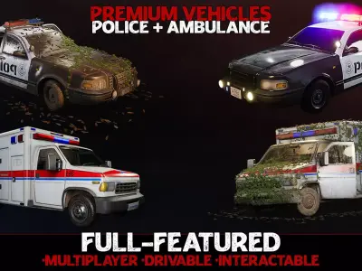 Emergency Vehicles - Premium - Drivable and Interactable UE4 UE5 Low-poly 3D model