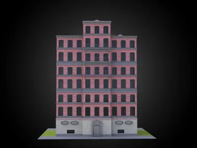 Building brick and concrete material full exterior architecture Low-poly 3D model