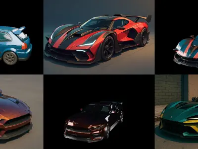Sport Car bundle 7 pack 100 glb 3D model