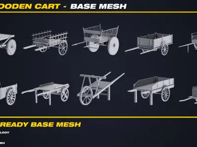 20 Wooden Cart Base Mesh - VOL 09 - Game Ready Low-poly 3D model