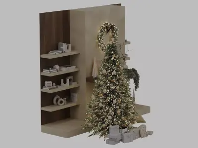 Christmas tree with fireplace Low-poly 3D model