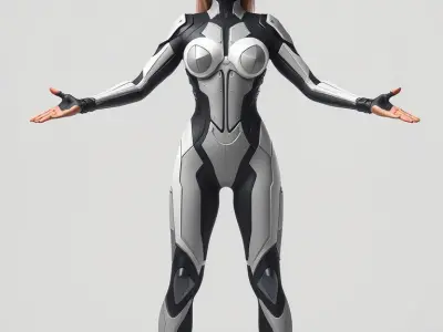 SciFi Warrior Female Character Rigged and Animated Low-poly 3D model