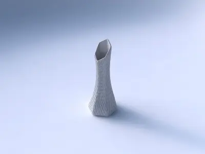 Vase squeezed and bent hexagon with diagonal grid bulges 3D print model