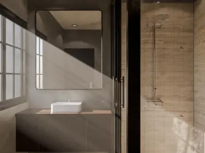 Minimalist Modern Bathroom with Vanity Mirror and Shower Low-poly 3D model