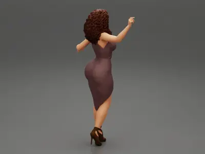 Beautiful Woman with Long Curly Hair in fashion Dress 3D print model