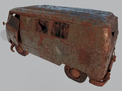 Old ruined Wrecked Volkswagen Game Ready Model Low-poly 3D model Low-poly 3D model