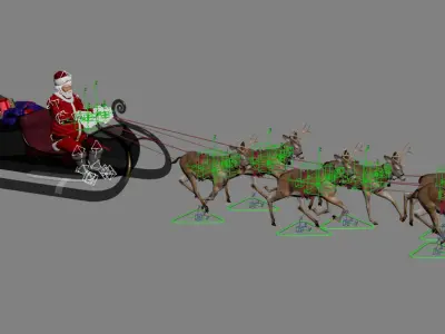 3D Santa and deers animated 3D model