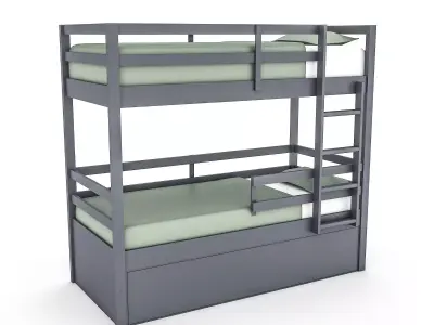 3D modern wooden bunk bed Low-poly 3D model
