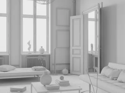 Blue Scandinavian Interior scene 3D model