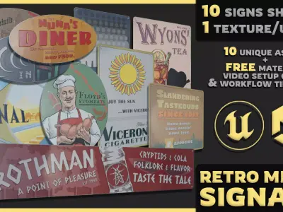 Retro Metal Signs Asset Pack Low-poly 3D model