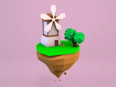 Cartoon Mill On Island Low Poly 3D Model Free low-poly 3D model