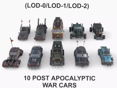 Lowpoly  Post Apocalyptic Car Sets  Low-poly 3D model