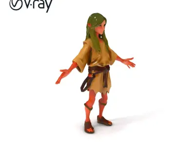 Elven Forest Wanderer D Character Model with Dynamic Animations Low-poly 3D model