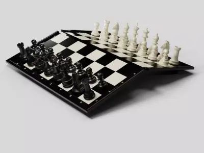 Rigged Chess Board with Complete Chess Pieces 3D model