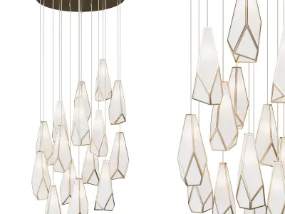 Glace White 15-Light Round Multi-Drop Pendant 3D model