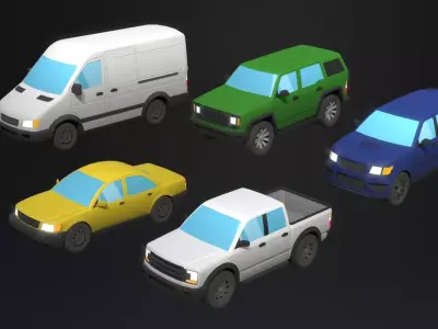 5 Lowpoly generic cars pack Low-poly 3D model