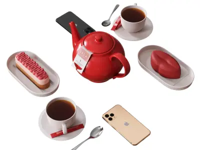 Decorative Set For Cafe Table Set4 3D model