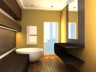 Bathroom with walls and wooden floors 3D model