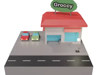 3D low poly grocery store  Low-poly 3D model