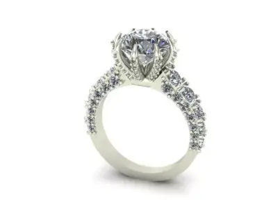Engagement Ring With Many Round Diamond On It 3D model