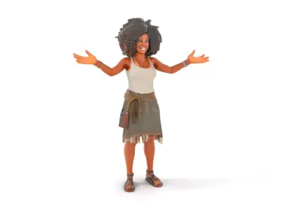 Afrocentric Female Character Rigged and Animated D Model Low-poly 3D model