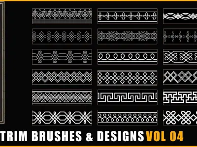 110 Trim Brushes and Designs-Border Pattern-Roll Brush-Fill- V04 3D model