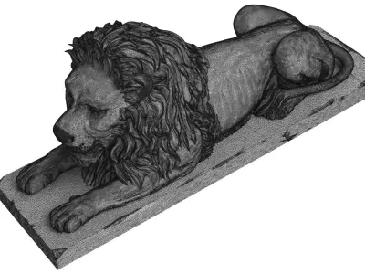 Stone Lion Sitting Sculpture 3D model
