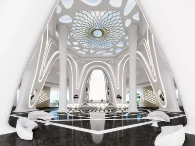 Futuristic Seaside Hotel Lobby Interior 3D model