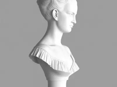 Classical Marble Bust Serene Female Figure Ruffled Collar Low-poly 3D model