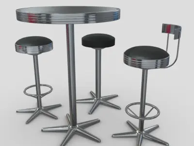 Bar Table With Stools Low-poly 3D model