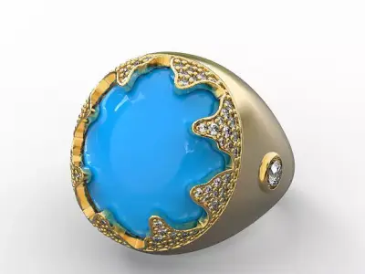 Oval cabachon ring modern plastering 3D print model