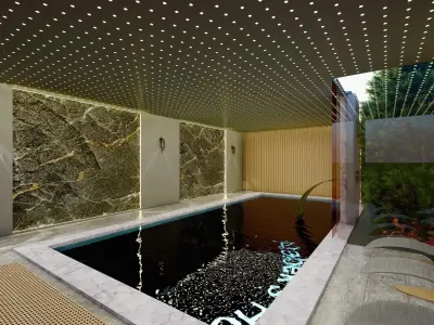 LUXURY  MODERN POOL VILLA JACUZZI INTERIOR GARDEN Low-poly 3D model