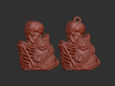skull cat love pentant bas relife model 3D print model