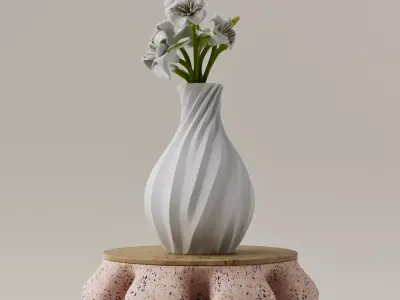 3D vase model with organic twisted Low-poly 3D model