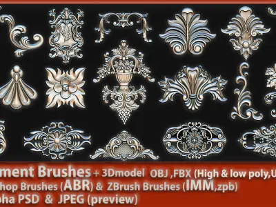 Ornament Brushes  3D Model  IMM Brush Vol 05 Low-poly 3D model