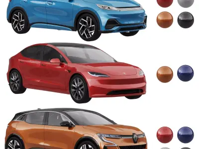 Mid poly cars set 1 Low-poly 3D model