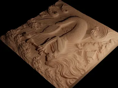 Mermaid at Sea CNC 3d Print High Relief Sand Casting 3D print model