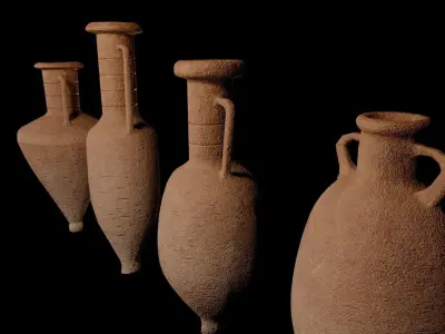 Pottery Set 1 four ancient vases Low-poly 3D model