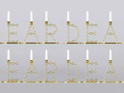 Alphabet Dear Gold Chain Candleholder 3D Model True 4K PBR Rendr Low-poly 3D model